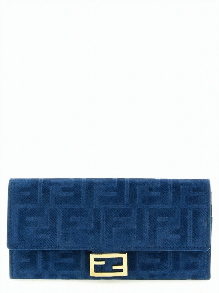 Fendi Textured Fabric Long Wallet With Gold-Tone Clasp