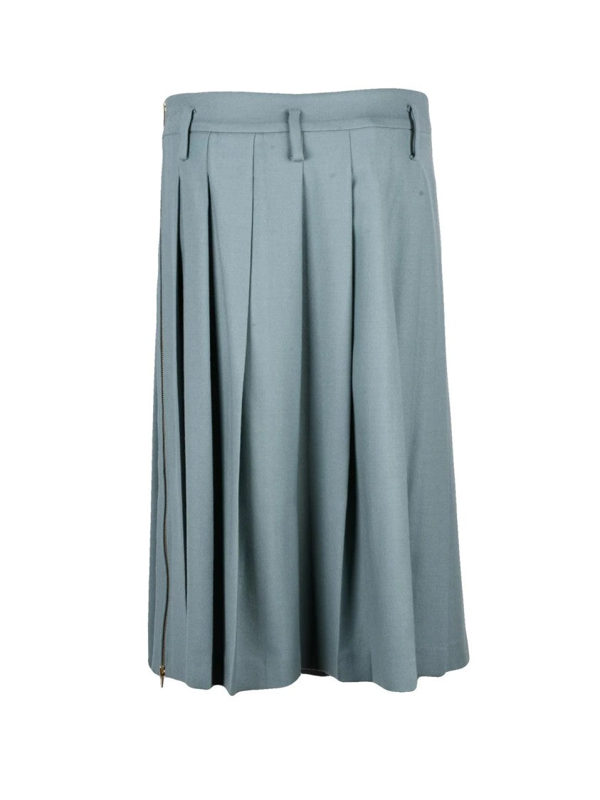 Semi Couture Sage Green Stretch Virgin Wool Pleated Midi Skirt