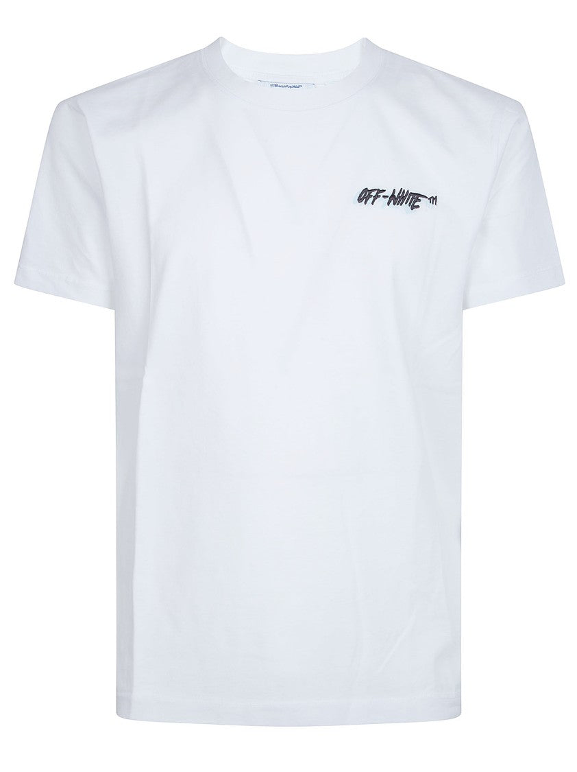 Off-White Plain White Cotton T-Shirt With Embroidered Logo