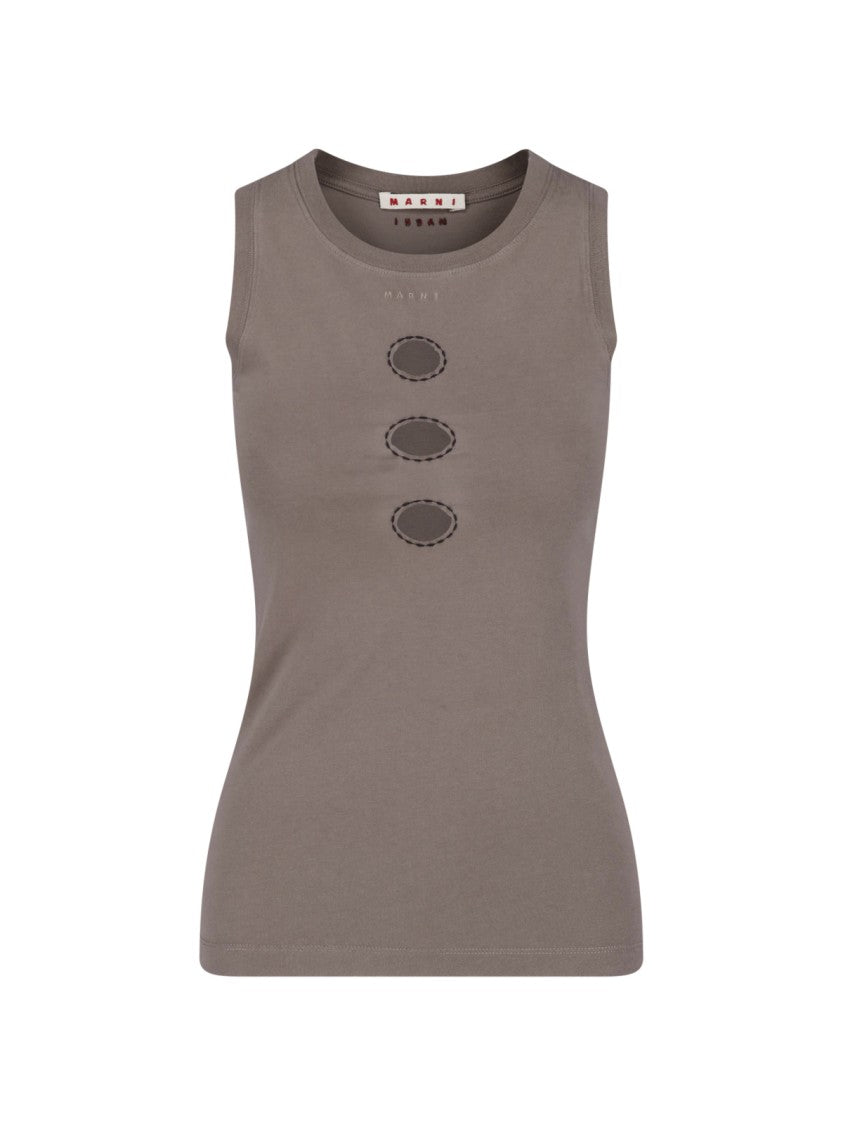 Marni Taupe Cotton Stitched Detail Tank Top