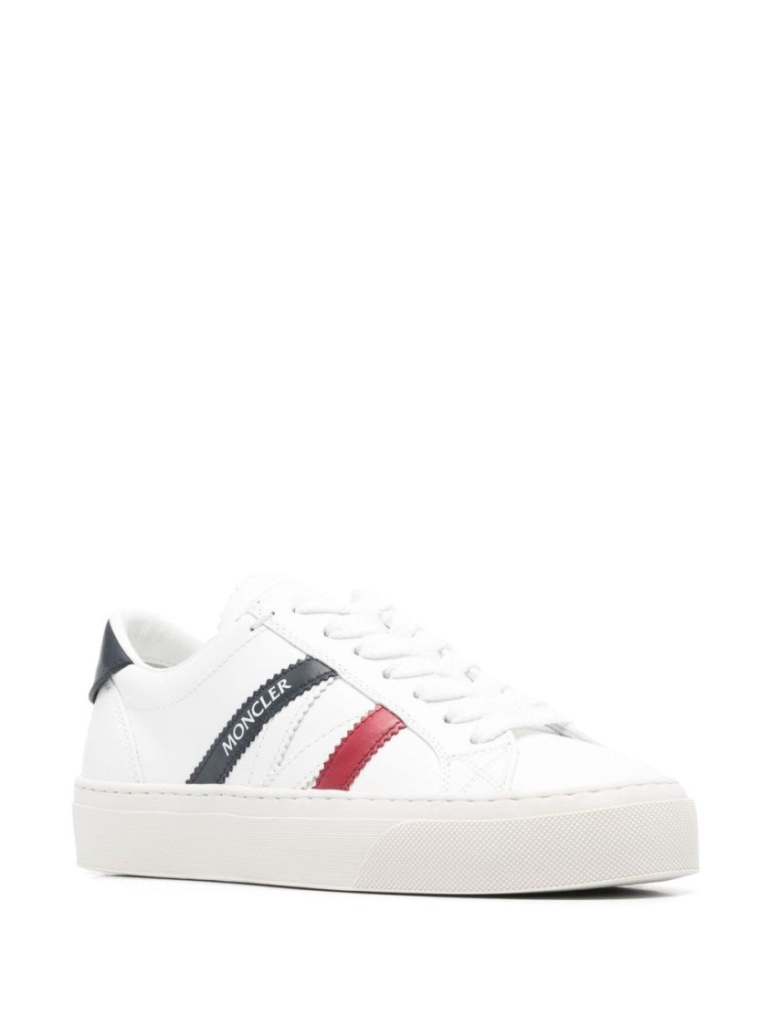 Moncler White Leather Sneakers With Navy And Red Accents
