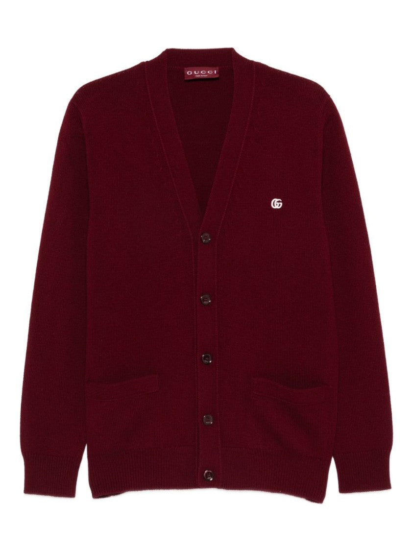 Gucci Deep Burgundy Cashmere Cardigan With V-Neckline