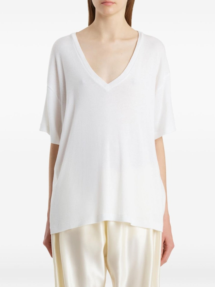 Khaite White V-Neck Short-Sleeve T-Shirt