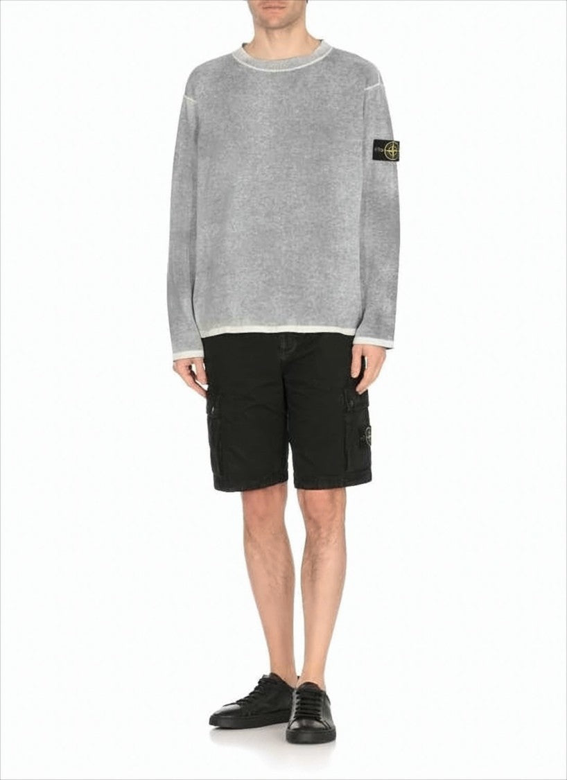 Stone Island Washed Grey Sweater With Distinctive Embroidered Patch