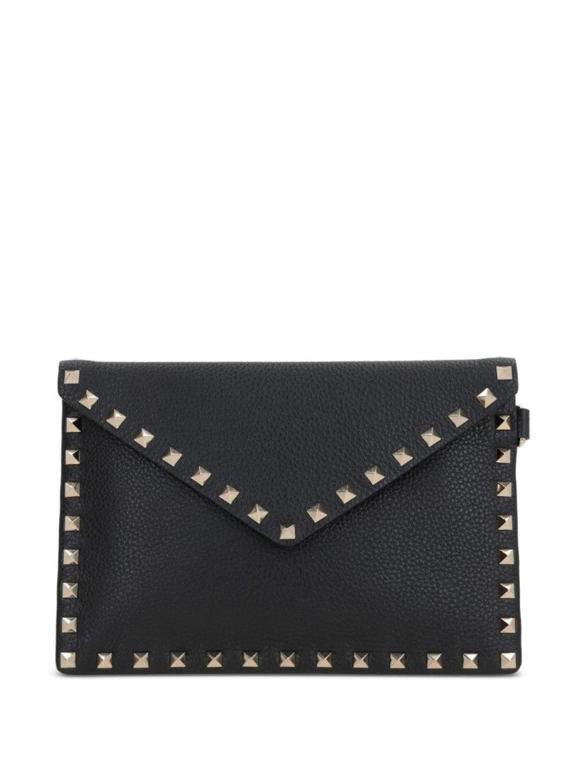 Valentino Garavani Textured Pyramid Stud Leather Clutch