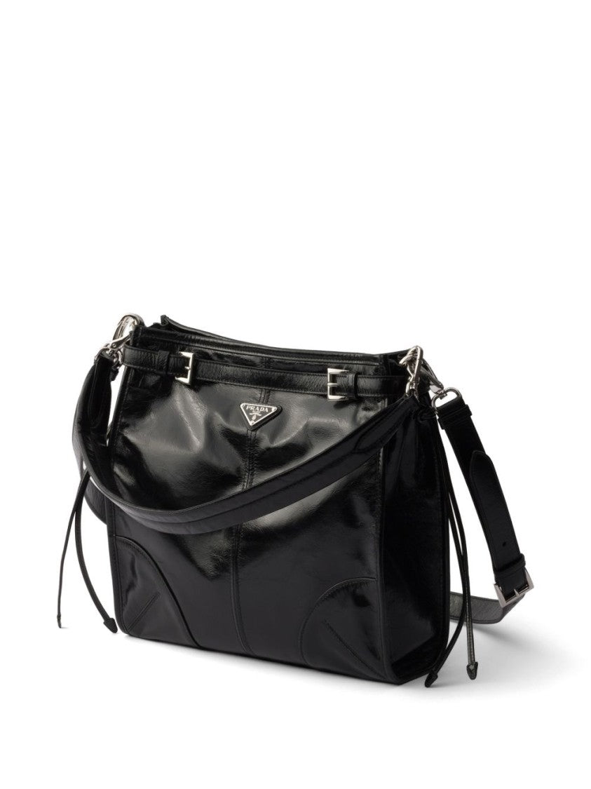 Prada Rectangular Glossy Leather Adjustable Strap Bag