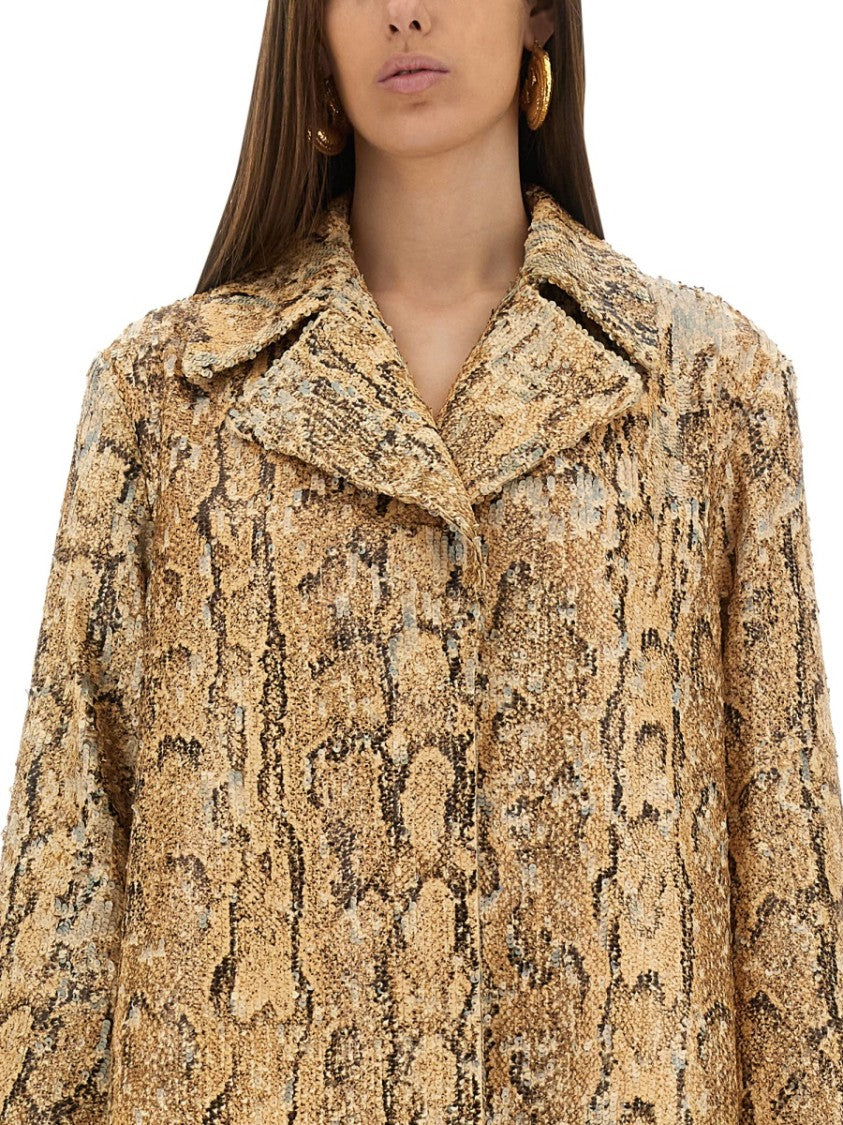 Dries Van Noten Sequined Cotton Long Coat With Classic Collar