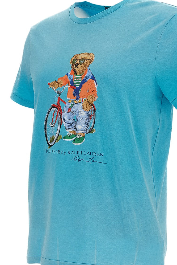 Polo Ralph Lauren Light Blue Printed Cotton T-Shirt