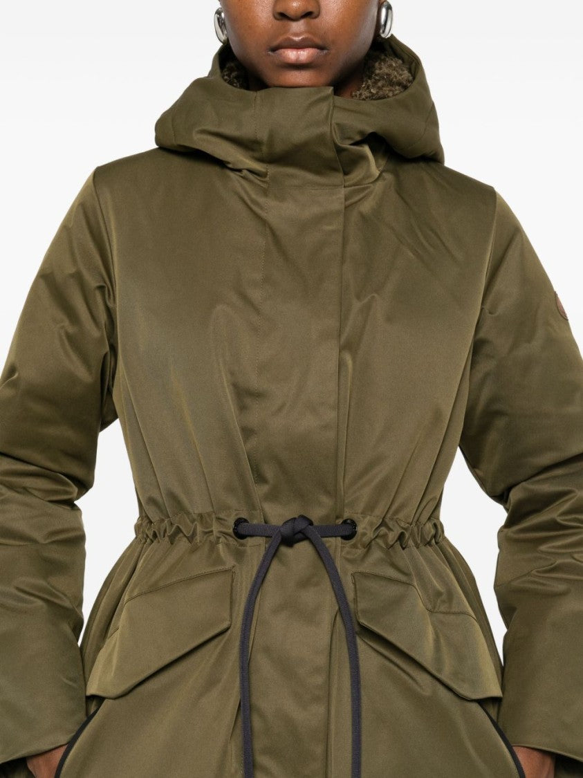 Save The Duck Mid-Length Green Cinched Waist Parka With Hood