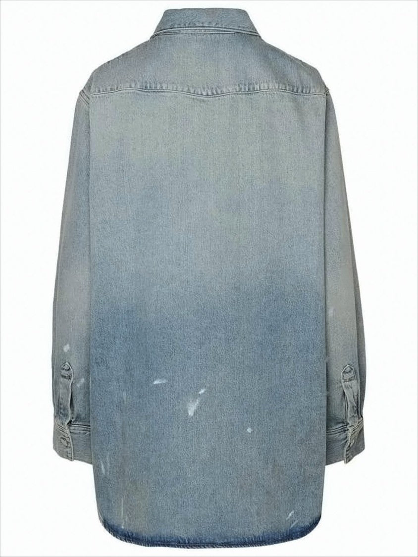 Acne Studios Light Blue Button-Down Denim Shirt With Distressed Finish