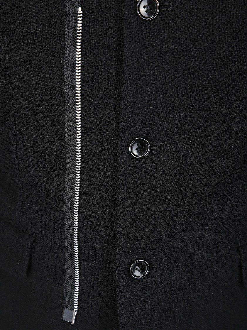 Comme Des Garçons Structured Black Wool Jacket With Button