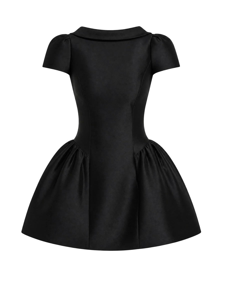 Self-Portrait Mini Taffeta Dress With Puffed Sleeves And Flared Skirt