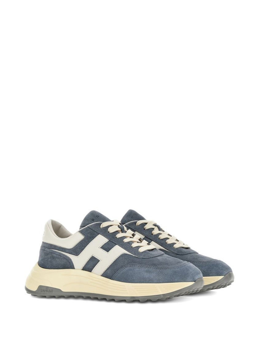 Hogan Blue Silk And Nylon Lace Sneakers