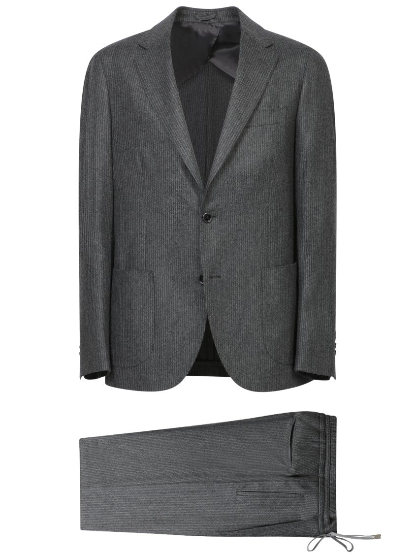 Lardini Tailored Grey Suit In Virgin Wool With Modern Fit And Pinstripe Design