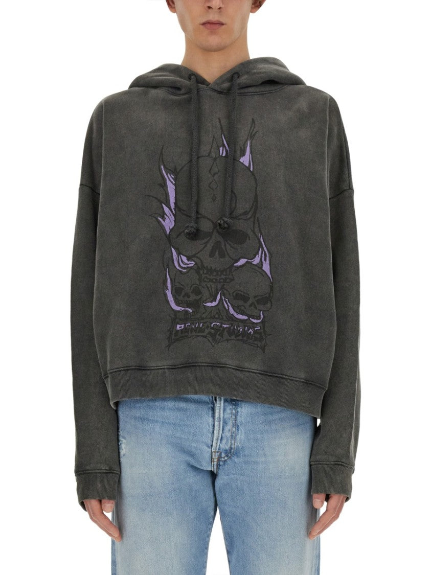 Acne Studios Skull Print Oversized Sweatshirt With Dropped Shoulders