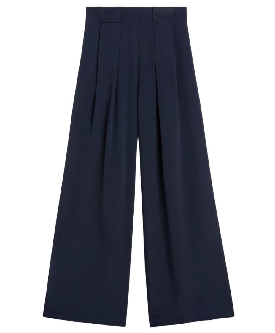 Momonì Misto Seta Front-Pleats Crepe Wide-Leg Pants