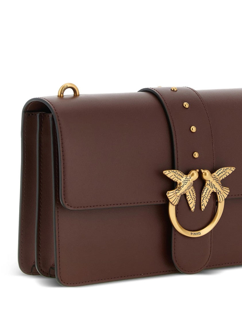Pinko Brown Love One Classic Leather Satchel