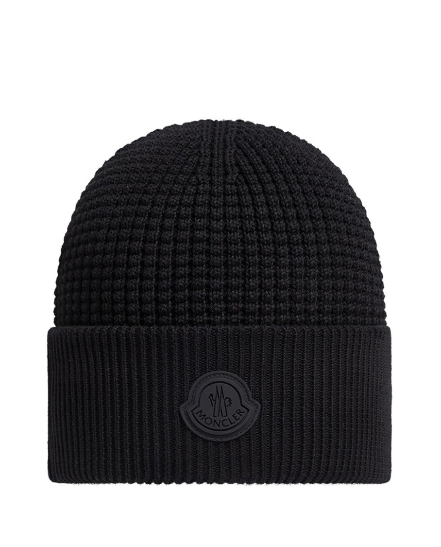 Moncler Textured Knit Hat With Prominent Logo Detail