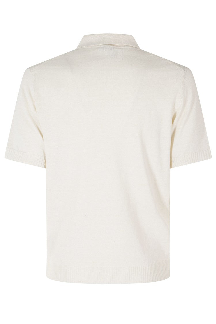 Seventy Cream Classic Short Sleeve Ribbed Trim Linen-Blend Polo Shirt