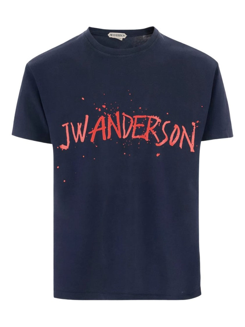 J. W. Anderson Navy Blue Splattered Logo T-Shirt