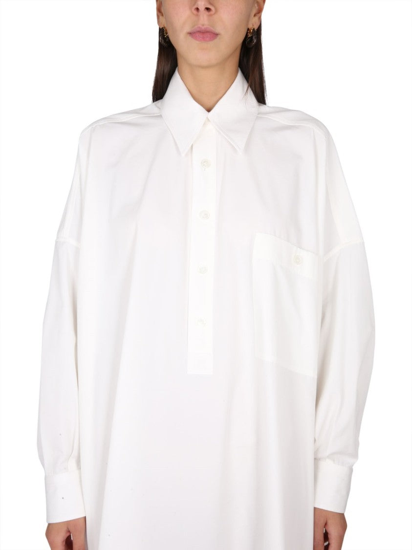 Bottega Veneta Structured Cotton Blend Dress With Pointed Collar