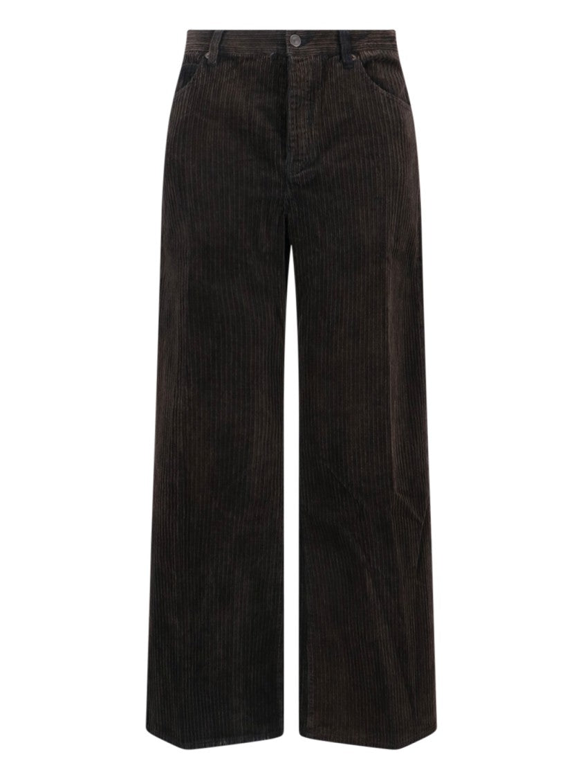 Frame Tailored Brown Trousers With Mid-Rise Waist