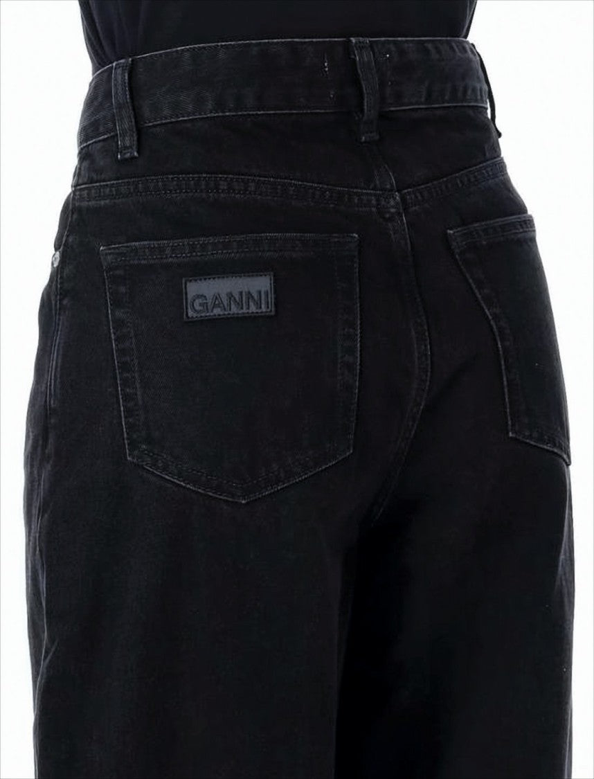 Ganni High-Waisted Loose-Fit Denim Pants With Vintage Finish