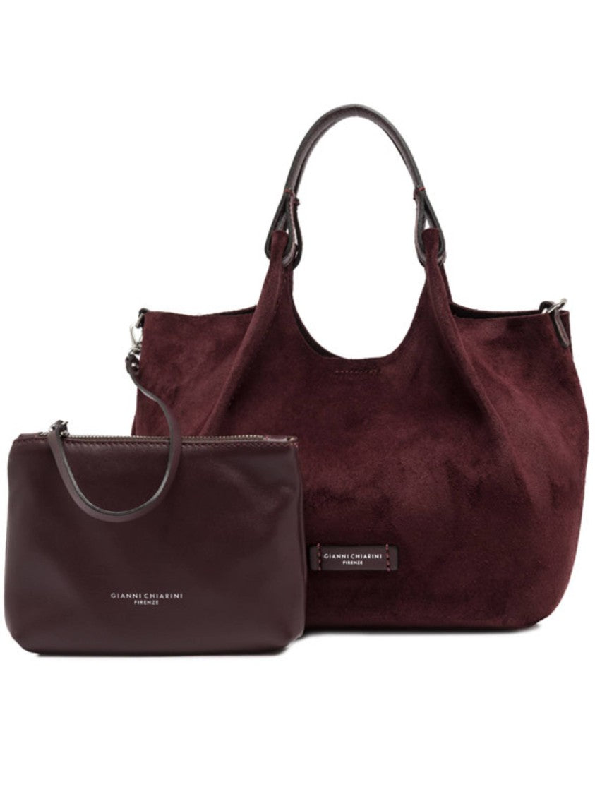 Gianni Chiarini Suede Handbag With Rounded Slouchy Silhouette In Rich Burgundy