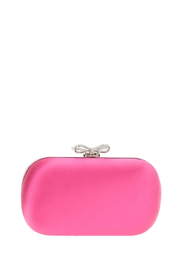 Self-Portrait Bright Pink Satin Bow Clutch