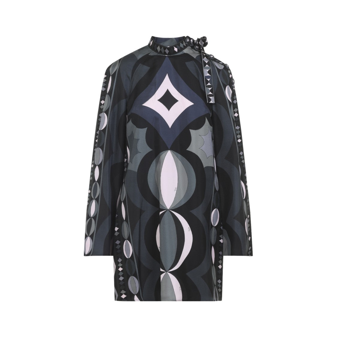 Pucci High Neck Mini Dress With Geometric Pattern And Tie Detail