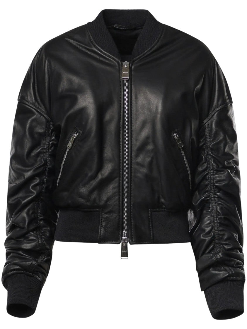 Dondup Cropped Oversized Nappa Leather Bomber Jacket