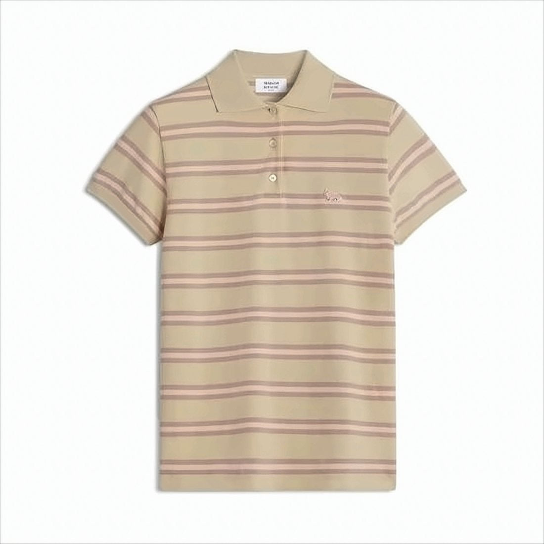 Maison Kitsuné Short-Sleeved Polo Shirt In Soft Beige And Pink Stripes