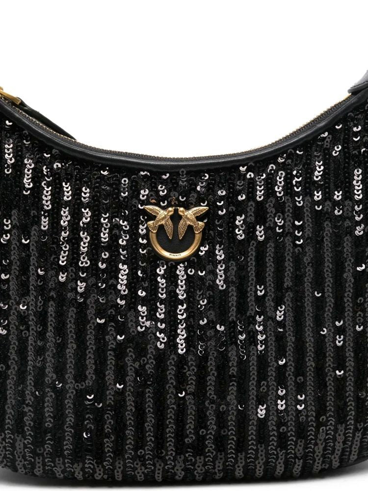 Pinko Crescent-Shaped Mini Shoulder Bag With Sequined Finish