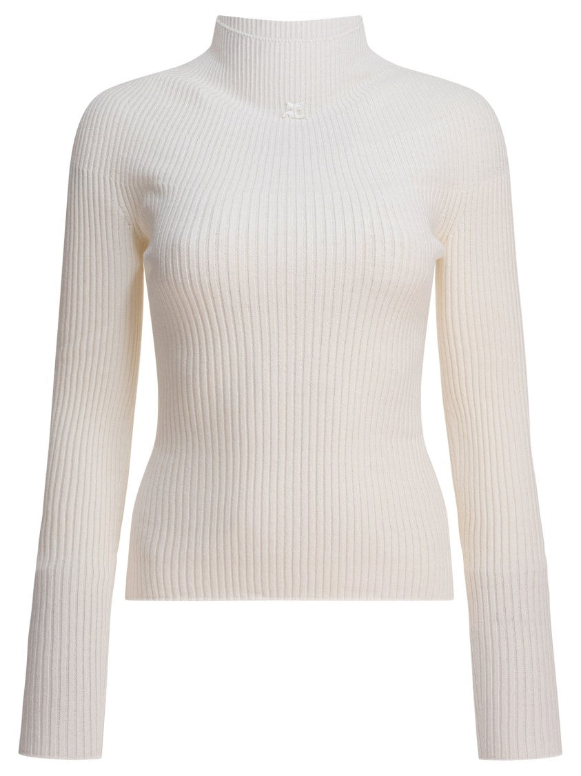 Courrèges Fitted Ribbed Knitwear With High Neckline