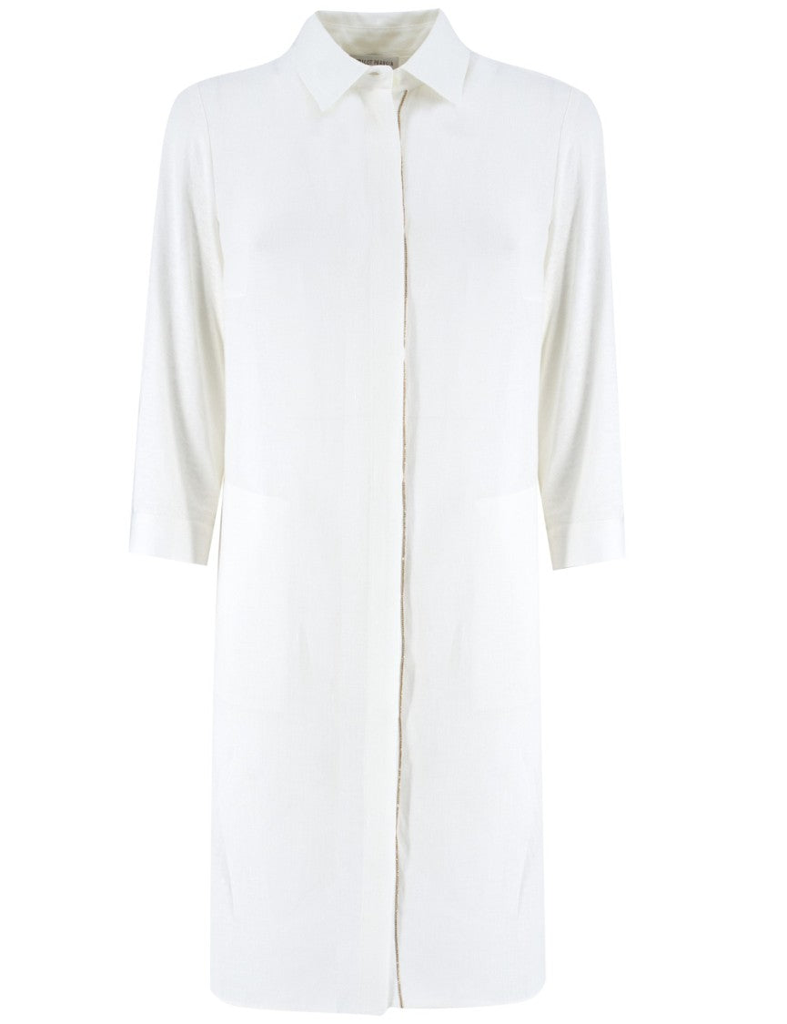 Le Tricot Perugia Linen Long-Sleeved Dress With Contrasting Decorations