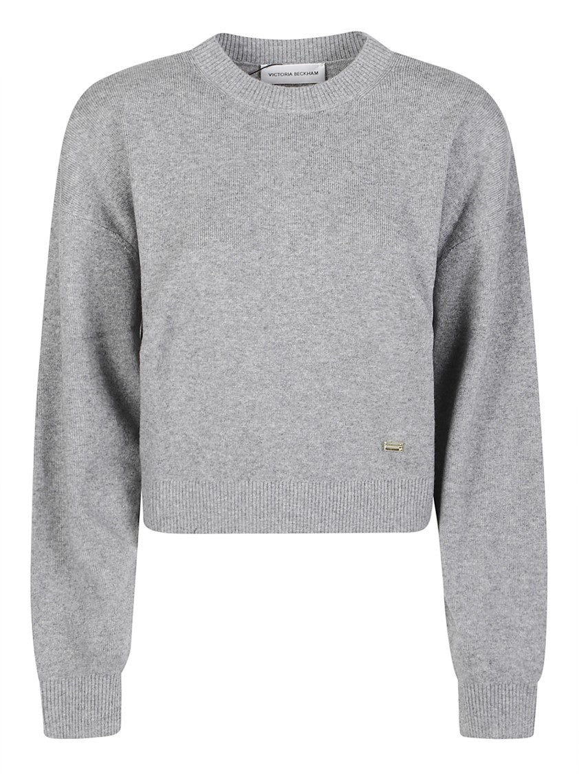 Victoria Beckham Wool-Blend Ribbed Cropped Crewneck Sweater