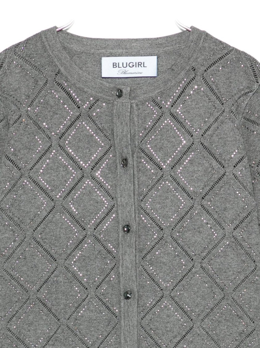 Blugirl Diamond-Patterned Grey Knit Cardigan