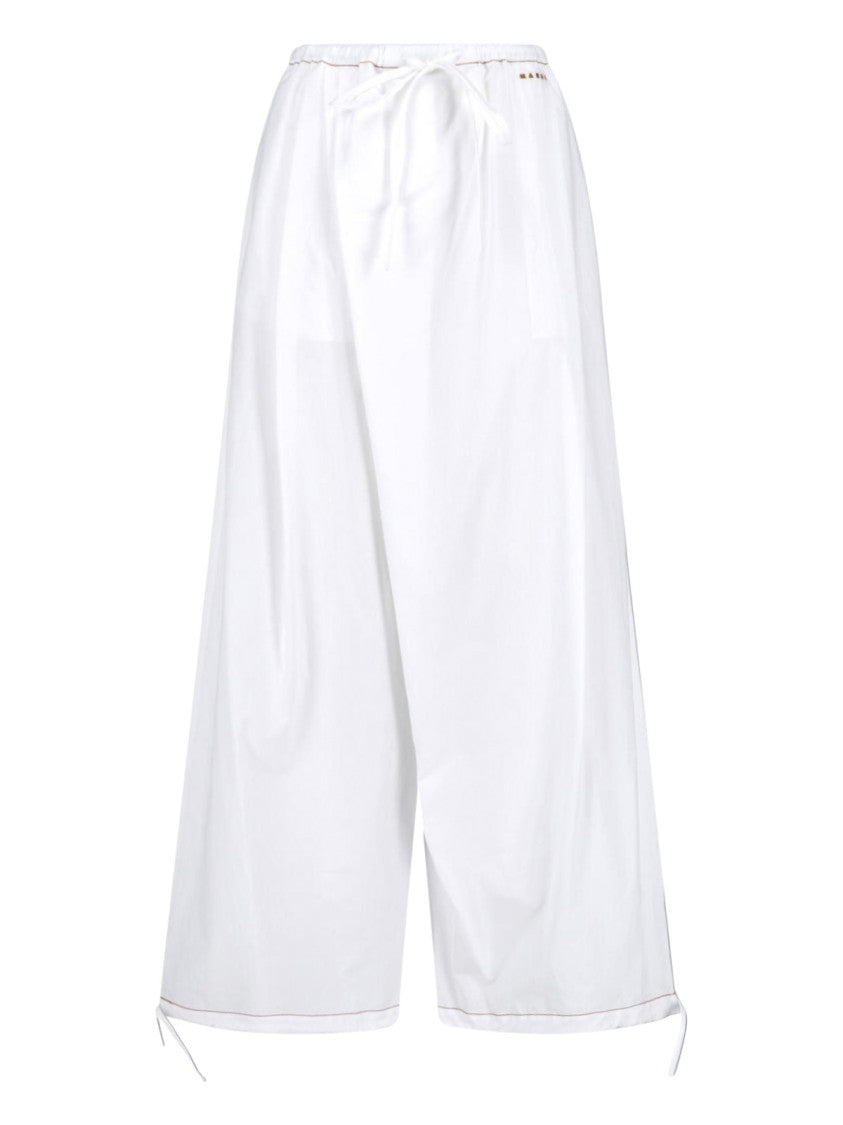 Marni White Wide-Leg Poplin Drawstring Pants