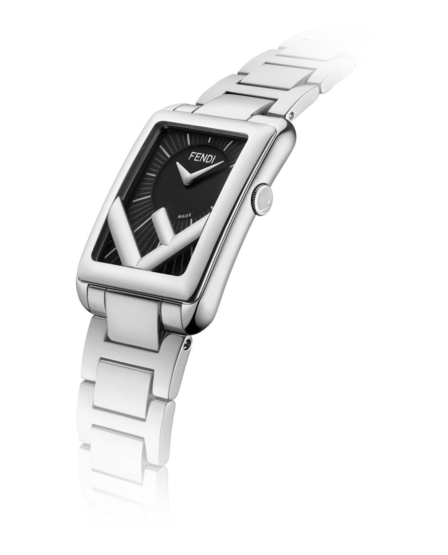 Fendi Run Away Bracelet Watch With Rectangular Face And Black Opalin Dial