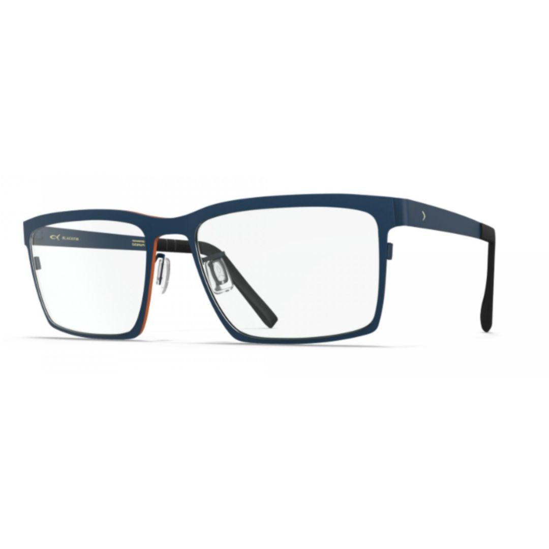 Blackfin Bf1061 Irvine Deep Blue Beta Titanium Rectangular Eyeglasses With Orange Accents
