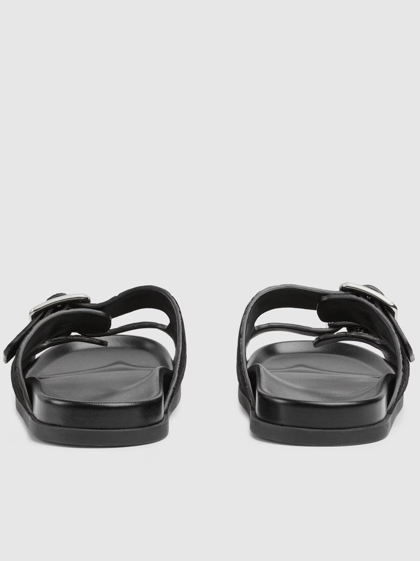 Gucci Black Rhein Open Suede Slide Sandals