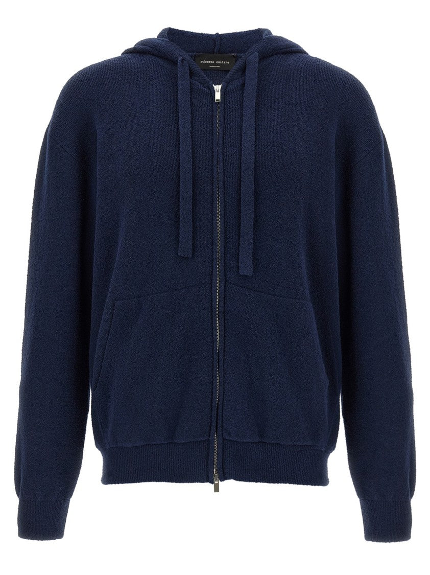 Roberto Collina Blue Spongy Cotton Blend Hoodie