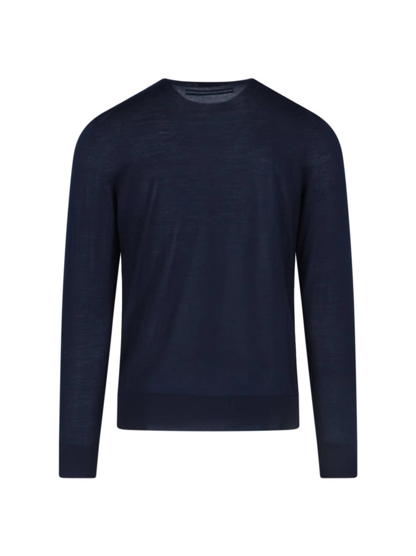 Zegna Wool Sweater Blue Navy Tone Knitted