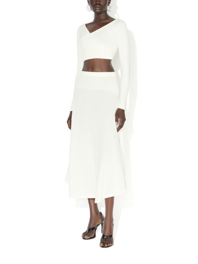 Alaïa Ivory Cropped Asymmetrical V-Neck Top