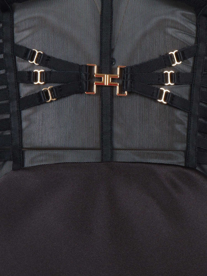 Elisabetta Franchi Fitted Mesh Panel Maxi Dress