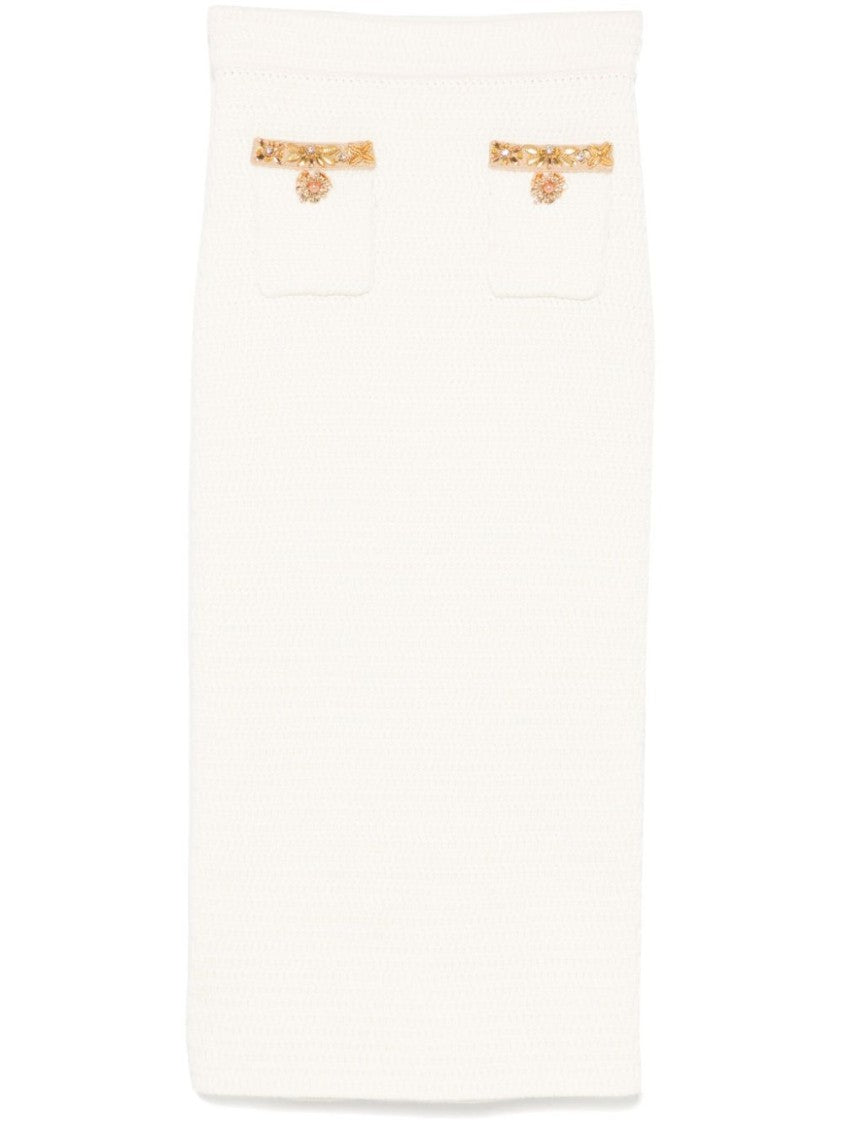 Self-Portrait Knee-Length Skirt With Textured Fabric And Gold Accents