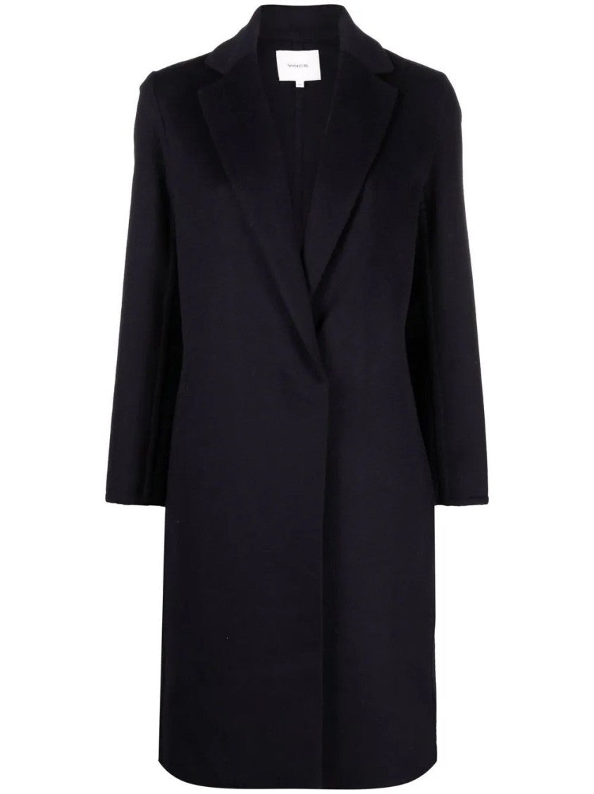 Vince Tailored Black Minimalist Coat With Notched Lapel