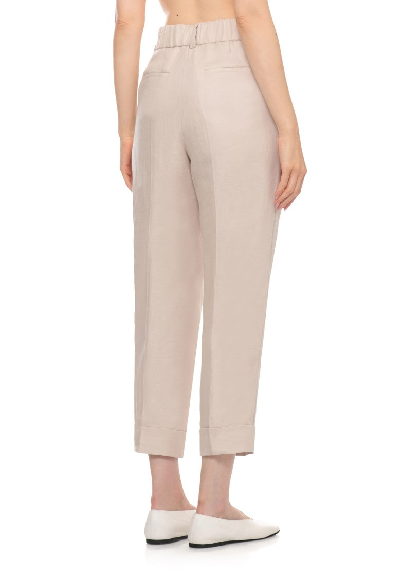 Peserico Cropped Tailored Linen Pants With Bright Light Details