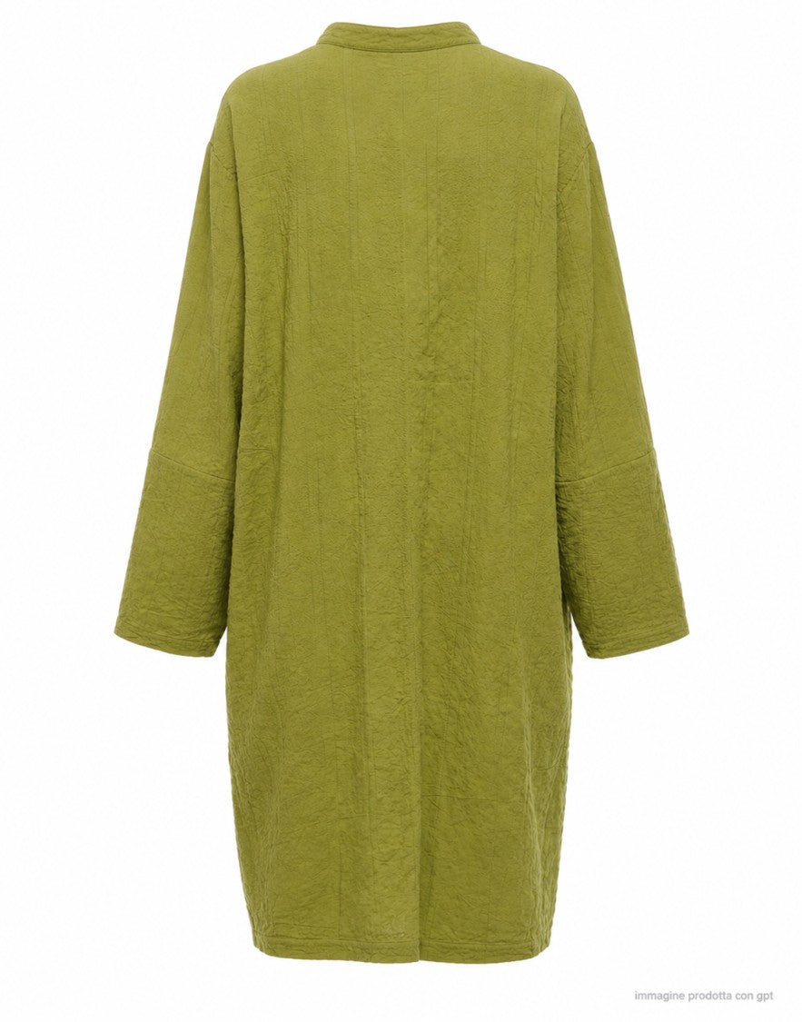 Transit Olive Long Button-Front Dress With Fluid Silhouette