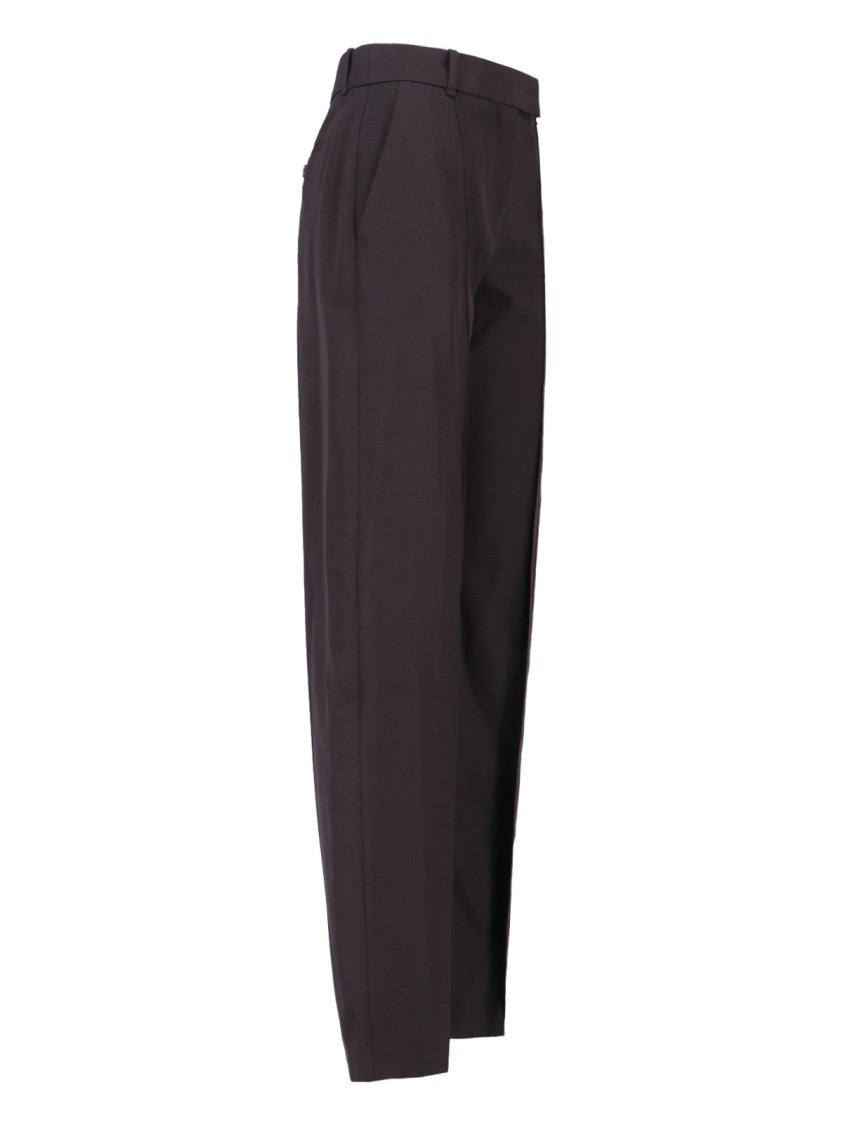 Alexander Mcqueen High-Waisted Brown Wool Trousers With Front Pleats